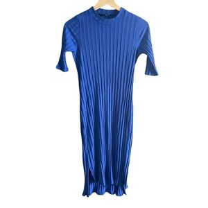 Eileen Fisher Royal Blue Ribbed Bodycon Midi Dress XS
